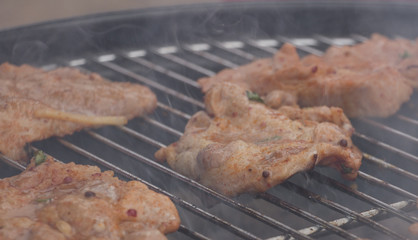 Meat on the grill.
