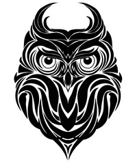 Vector illustration. Owl openwork on a white background. Black and white pattern can be used for coloring.