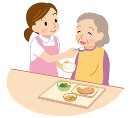介護　食事　シニアとヘルパー