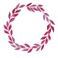 Fototapeta na wymiar watercolor wreath of pink leaves