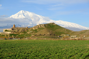 Fototapeta premium Ancient monastery in front of mountain