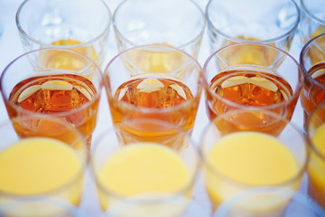 glasses of juice on a banquet