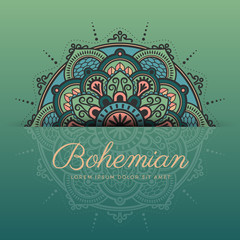 Beautiful henna mandala ornament design for background, greeting card, invitation, tattoo, yoga and spa symbol. Vector illustration