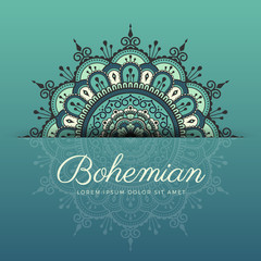 Beautiful henna mandala ornament design for background, greeting card, invitation, tattoo, yoga and spa symbol. Vector illustration