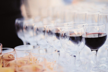 glasses of red wine at a banquet