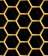 Seamless abstract honeycomb mesh background - hexagons. Color grey with shadows.