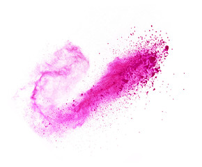 Explosion of pink powder on white background