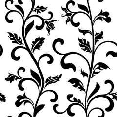 Seamless pattern with black flowers on a white background
