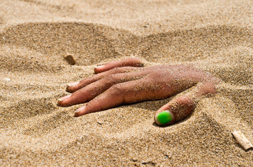 hand in rigor mortis on the beach
