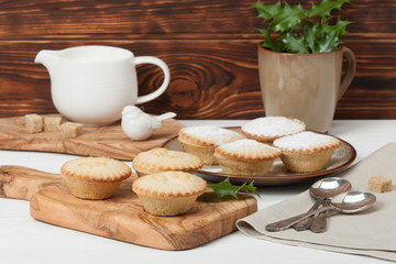 Mince Pies. Traditional Christmas Food. Olive Tree Board. Silver