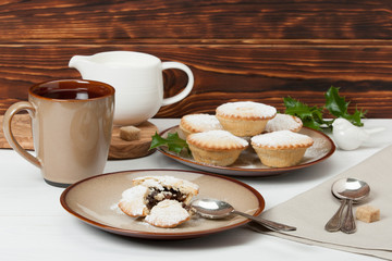Mince Pies. Traditional Christmas Food. Olive Tree Board. Silver