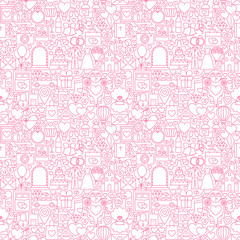 Fototapeta premium Line Wedding White Seamless Pattern