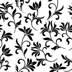 Seamless floral pattern on a white background. Vintage style. The pattern can be used for printing on textiles, wallpaper, packaging