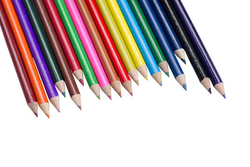 Colour pencils isolated on white background close up