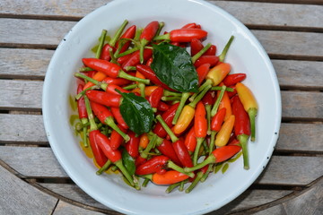 Small chili peppers on a plate