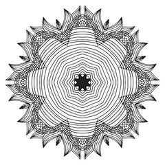 Round decorative ornament, black and white floral pattern, vector illustration