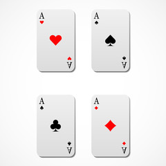 4 aces, playing cards background, view from above, vector illustration