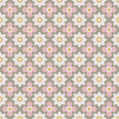 pattern 1 / Seamless vector pattern of white and pink flowers on gray background. 