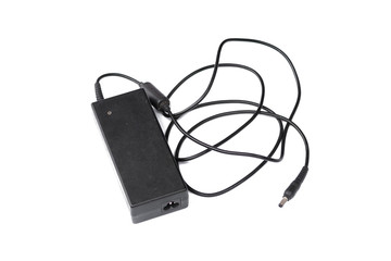 Laptop AC adapter charger isolated on white background..