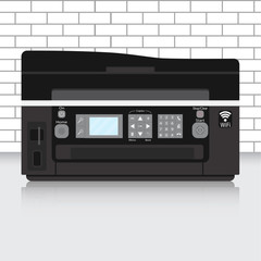 Fototapeta premium Multifunction printer in modern office with brick wall