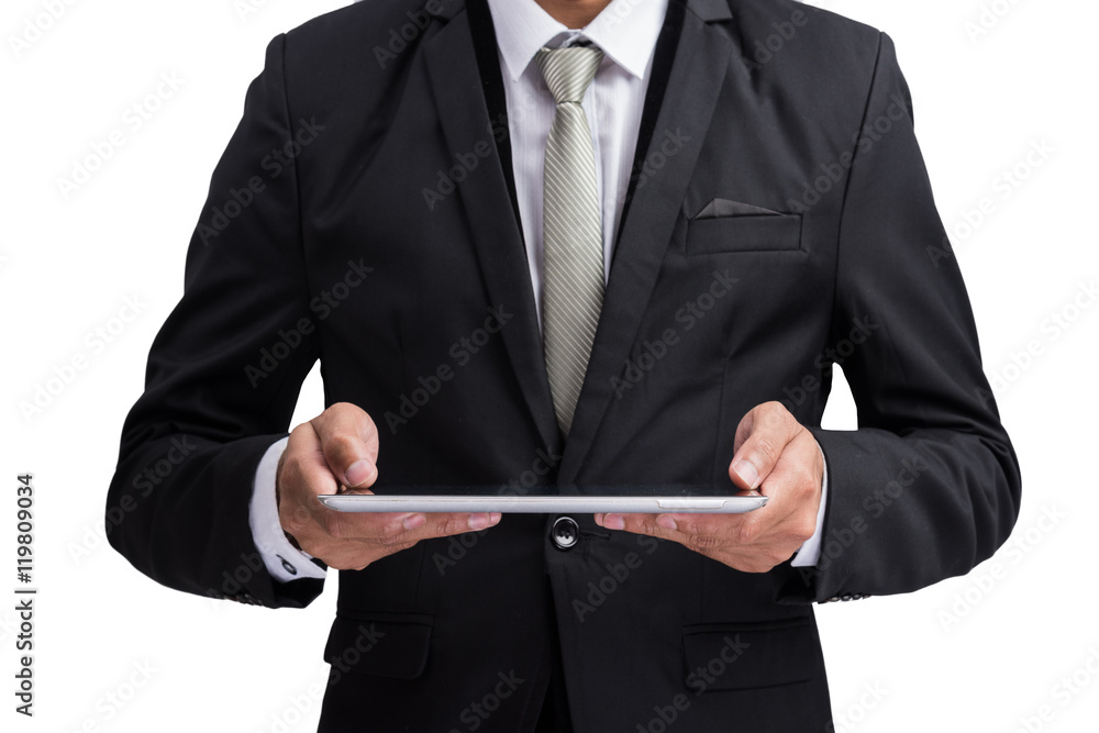 Aufkleber yong businessman holding digital tablet computer showing screen