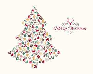 Fototapeta na wymiar Vector Illustration of a Christmas Greeting Card with Decorative Christmas Tree