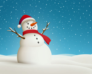 Vector Illustration of a Christmas Landscape with Snowman