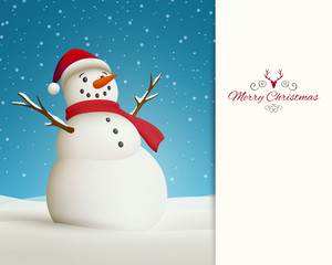 Vector Illustration of a Christmas Greeting Card with Snowman