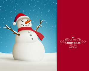 Vector Illustration of a Christmas Greeting Card with Snowman
