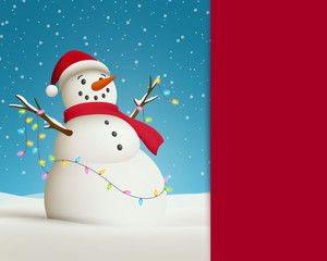 Vector Illustration of a Christmas Greeting Card with Snowman