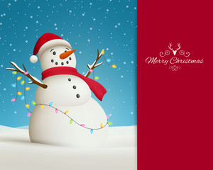 Vector Illustration of a Christmas Greeting Card with Snowman