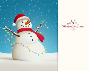 Vector Illustration of a Christmas Greeting Card with Snowman