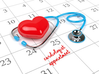 3d rendering of blue stethoscope, calendar and cardiologist appo