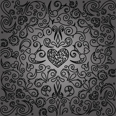 Floral black ornament on dark backround. Wallpaper pattern
