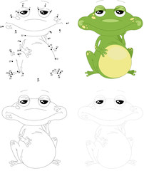 Cartoon green frog. Dot to dot game for kids