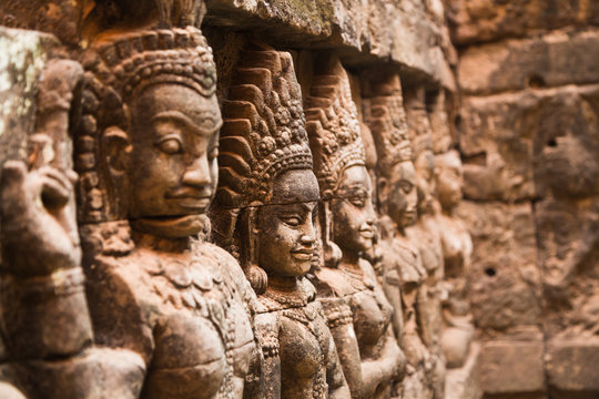 Angkor Wat temple, wall ornaments, stone carvings