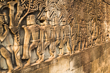 Angkor Wat temple, wall ornaments, stone carvings