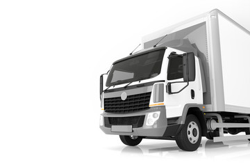 Commercial cargo delivery truck with blank white trailer. Generic, brandless design.