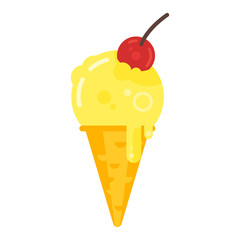 Vector flat style illustration of tasty cone ice cream icon