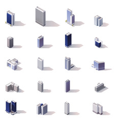 Vector isometric city buildings icon set