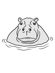 hippopotamus thick water swim thick large lake tümpel comic cartoon