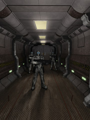 Space Marines - Corridor Guards, Science Fiction Illustration © Algol