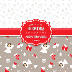 Christmas and Happy New Year greeting card template.