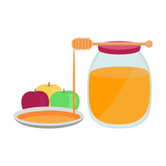 Shana tova. Honey with apples. Vector illustration.