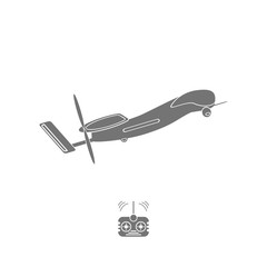 Vector icon of unmanned aircraft gray isolated with remote control on the white background.