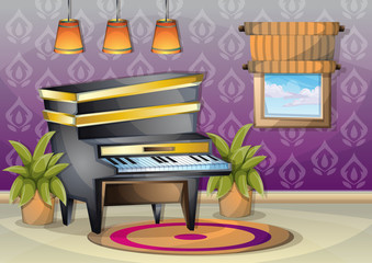 cartoon vector illustration interior music room with separated layers in 2d graphic