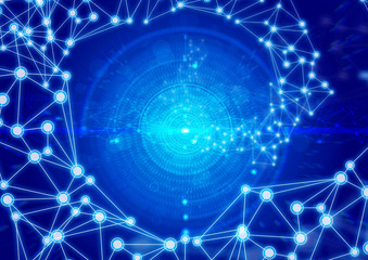 data deep learning hologram ai technology robotic, molecule of chemical, atom cell science, futuristic cyber network system online, background illustration 3d rendering