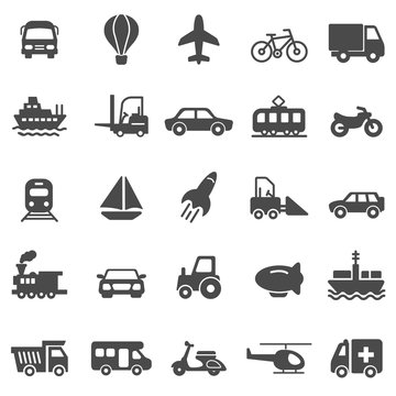 Transportation icons. Black series