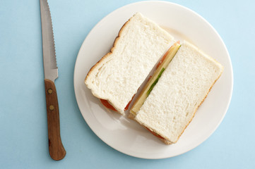 Top down view on white bread sandwich
