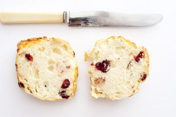 Cut freshly baked fruity scone